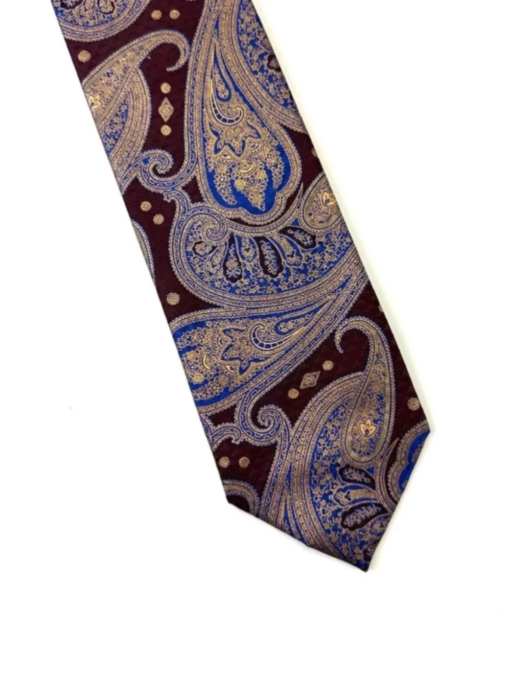 Brioni silk paisley tie wine blue bronze tipped tie Made in Italy